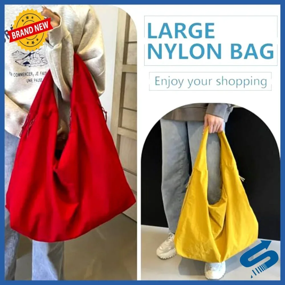 Large Nylon Hobo Shoulder Bag Tote with Zipper Closure